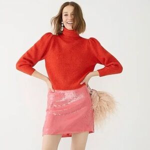 J. Crew Cropped Puff-Sleeve Turtleneck Sweater - Persimmon Poppy